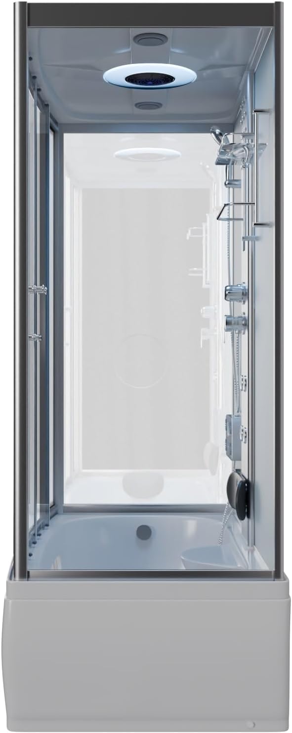Tronitechnik® Duschtempel Dusche IKARIA 135x80x220cm Komplettdusche Fertigdusche mit Wanne, Duschkabine mit Badewanne, freistehend, inkl. Zubehör, Regendusche, Massage