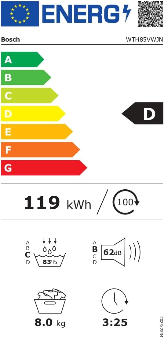 Bosch WTH85VWJN, Serie 4, Wärmepumpentrockner, 8 kg, AutoDry, Quick-40-Trocknen, Nachlegefunktion, Sensitive-Drying-System, Anti Vibration Design, 63 dB, LED-Display, Touch-Control, Zeitvorwahl