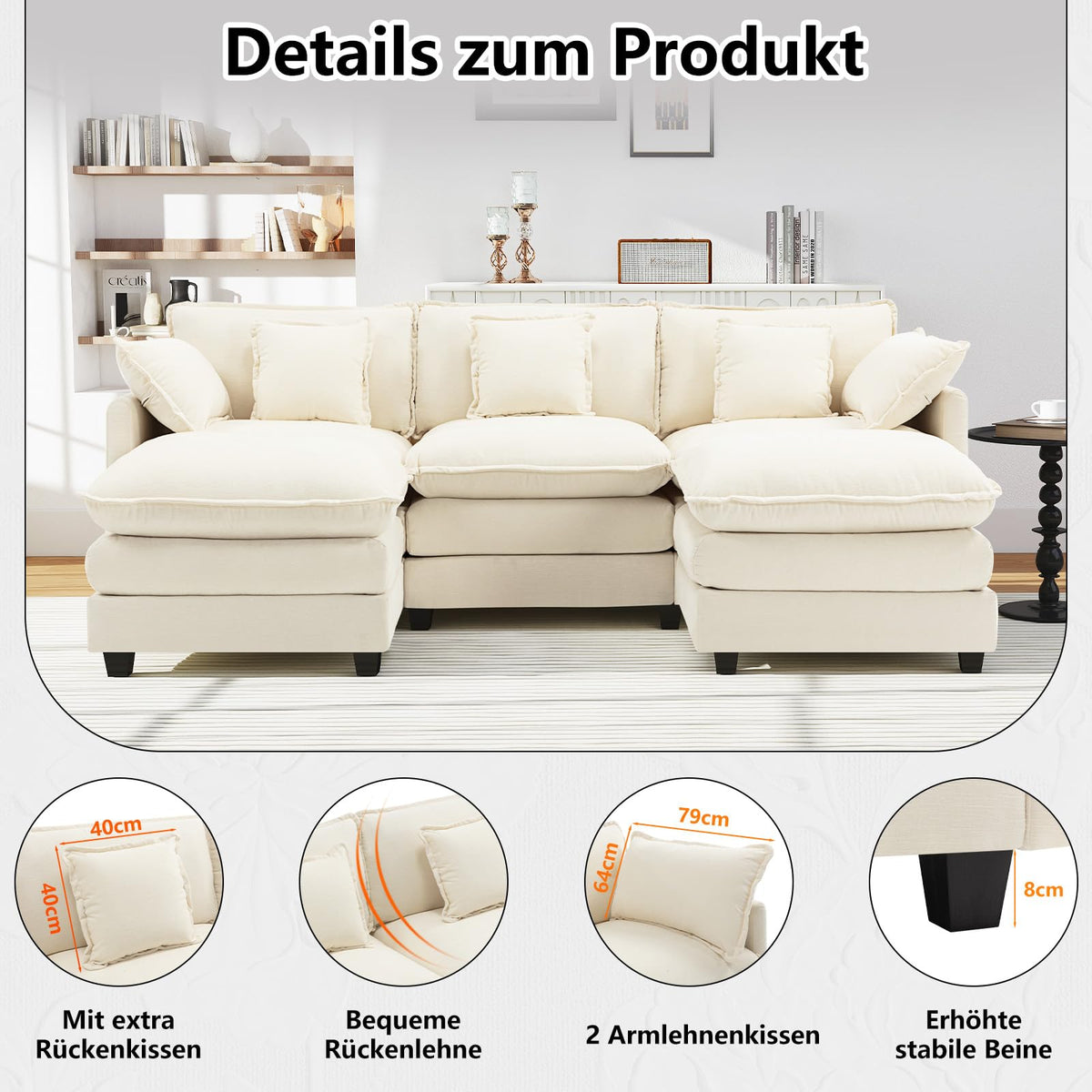Urhanherry U-Shape Cloud Sofa Beige