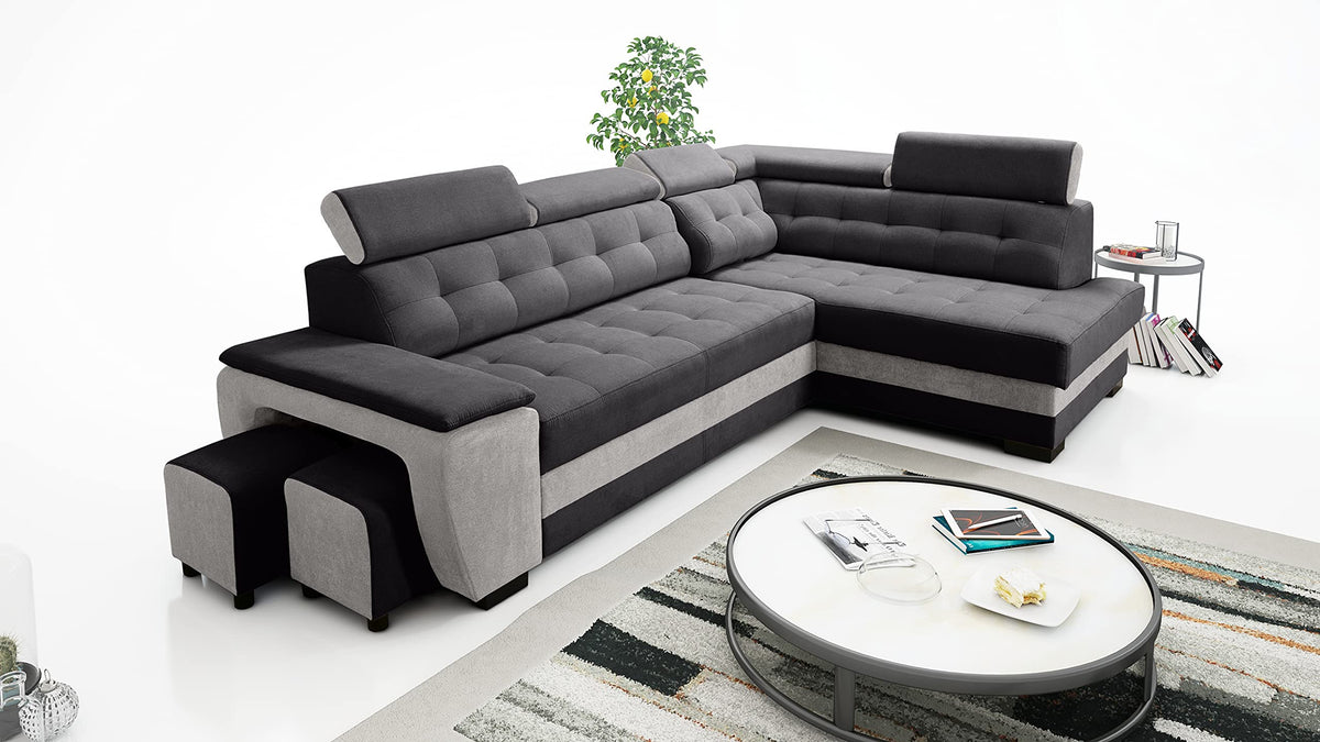 Robin Grand Ecksofa mit Schlaffunktion Bettkasten Kopfstützen Relaxfunktion Silber