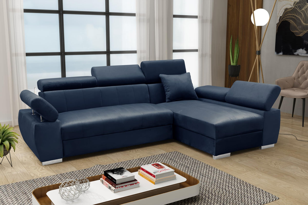 OTTO Corner Sofa, Corner Couch with Sleep Function, Spring Core, Adjustable Headrests, Easy Folding Mechanism, Bed Function, Additional Storage Space, Plush Grey, Left