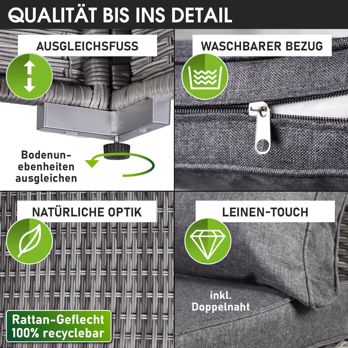 BRAST® Gartenmöbel Lounge Set XXL | 8-12 Personen viele Modelle & Farben | inkl. extra Dicke Kissen | TÜV geprüft | Outdoor Loungemöbel Sitzgruppe Essgruppe Garnitur | Dreams Grau