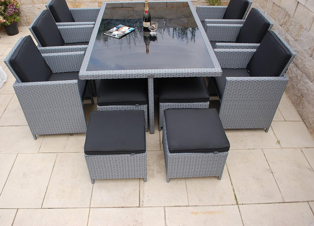 Ragnarök-Möbeldesign Heimdall Premium PolyRattan - Deutscher Hersteller - 8 Jahre GARANTIE - Aluminium Gartenmöbel Essgruppe Tisch Stuhl Hocker Platinum Grau Rostfrei Sitzgruppe
