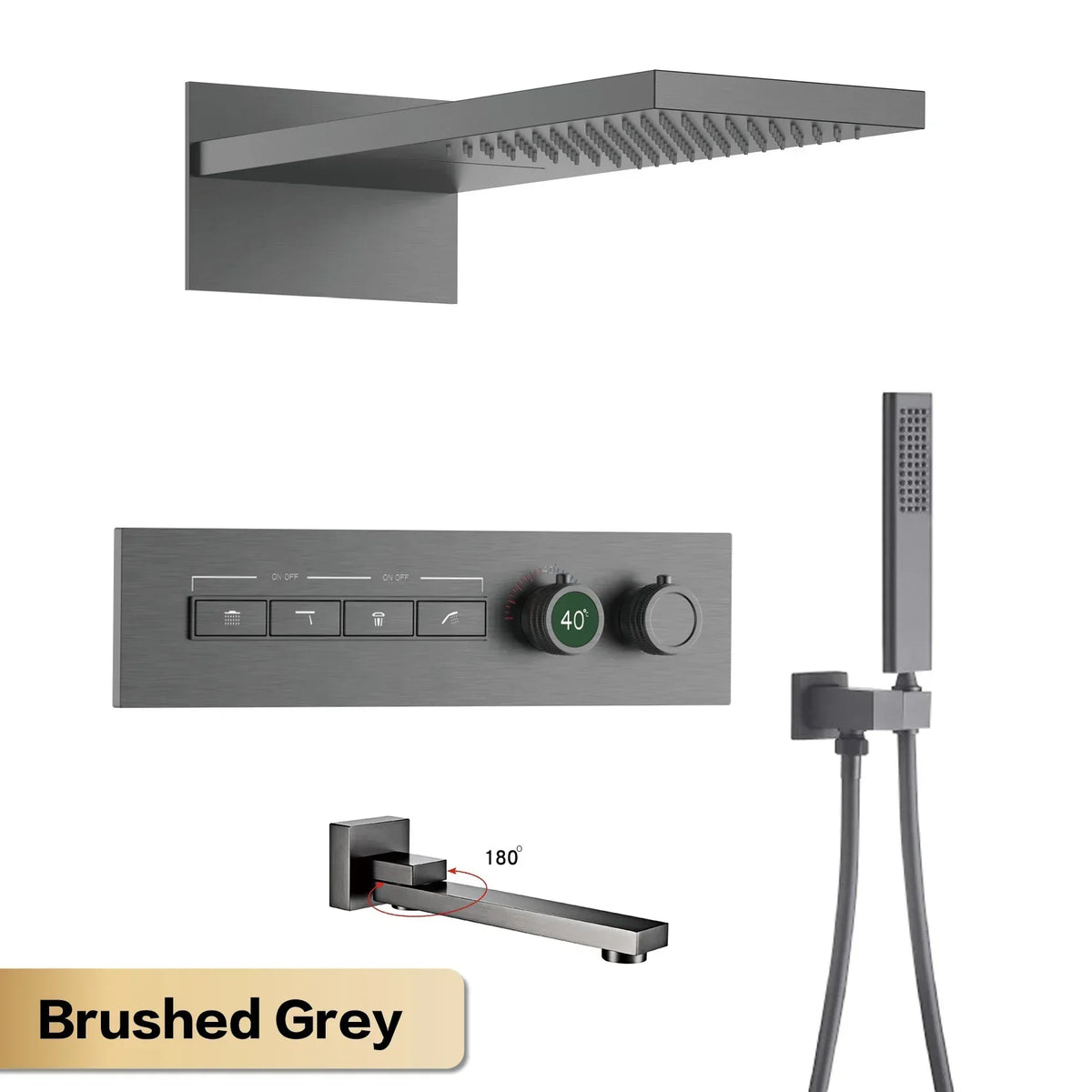 Luxury gun gray brass thermostatic shower system wall mounted LED digital display hot and cold water bathroom embedded faucet