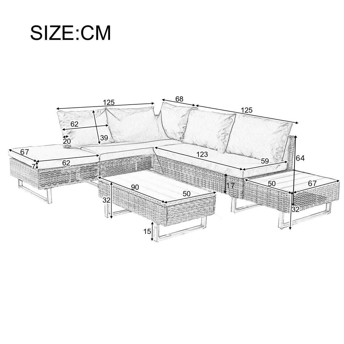 Poly Rattan Garden Lounge Set – 4-5 Seater Corner Sofa with Table & Cushions, Removable Washable Covers, Khaki