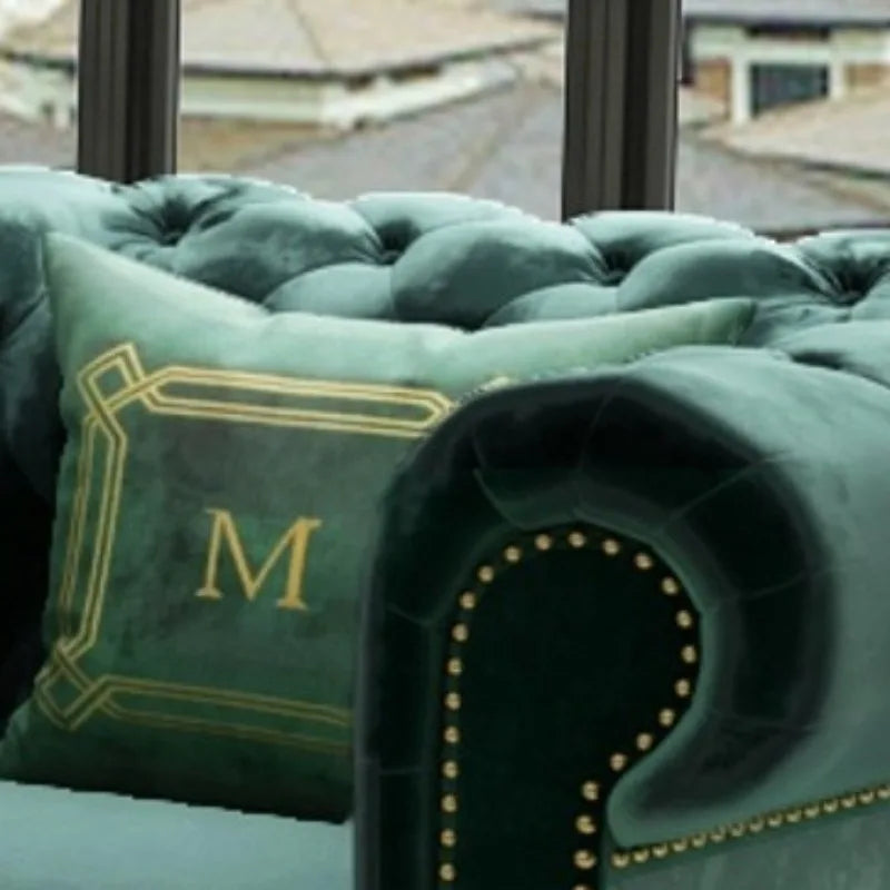 Luxury Green Velvet Sofa Set Living Room Tufted Wood Leg Sponge