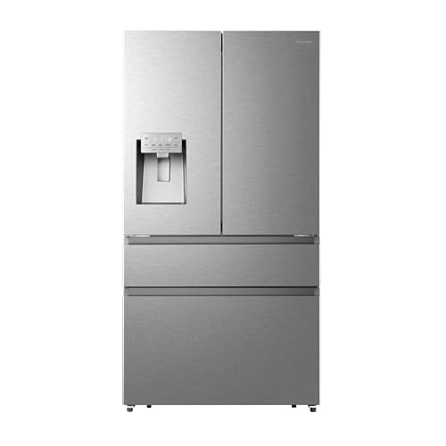 Hisense RF632N4WIE French Door Kühl-Gefrierkombination/ NoFrostPlus/ Inverter-Kompressor/ Wasserspender/ CrispZone/ 200 cm/ Kühlteil 336 l/ Gefrierteil 149 l/ 38 dB/ 295 kWh/ Jahr/ Inox-Look