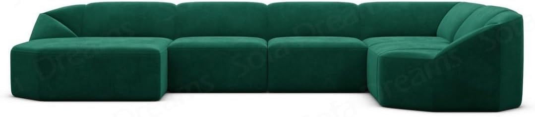 Wohnlandschaft Cabrera U-Shape Fabric Sofa in Velvet Designer Sofa Sun Velvet (Green, Ottoman Left)