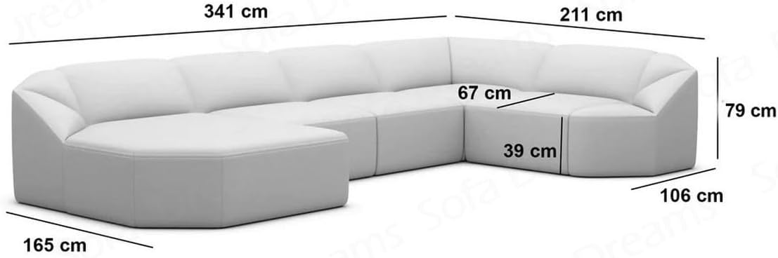 Wohnlandschaft Cabrera U-Shape Fabric Sofa in Velvet Designer Sofa Sun Velvet (Green, Ottoman Left)