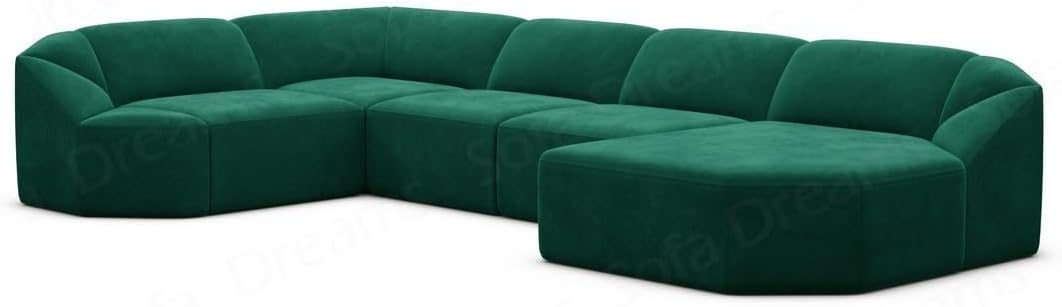 Wohnlandschaft Cabrera U-Shape Fabric Sofa in Velvet Designer Sofa Sun Velvet (Green, Ottoman Left)
