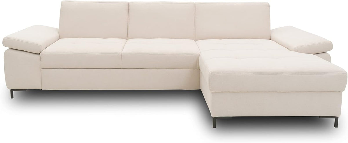 DOMO. collection Curacao Ecksofa, Schlafsofa mit Federkern und Armlehnenfunktion in L‑Form, 297 x 160 x 84 cm (B x T x H), Creme