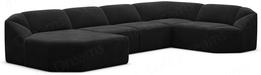 Wohnlandschaft Cabrera U-Shape Fabric Sofa in Velvet Designer Sofa Sun Velvet (Green, Ottoman Left)