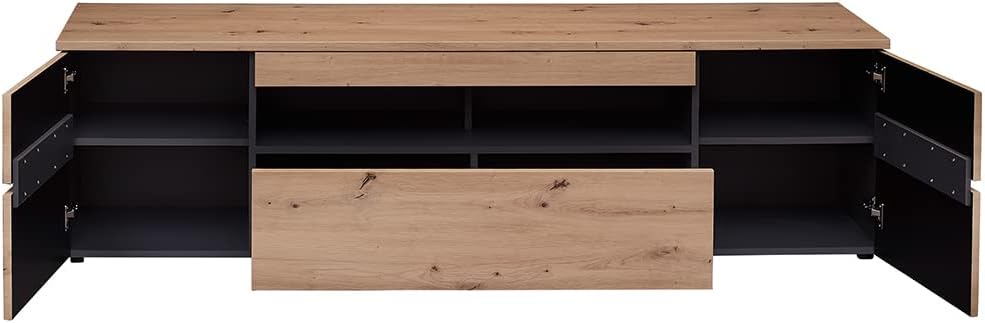 Lomadox Moderne TV Wohnwand inkl. LED-Beleuchtung in Artisan Eiche Nb. mit Graphit, B/H/T: ca. 287/197/47 cm
