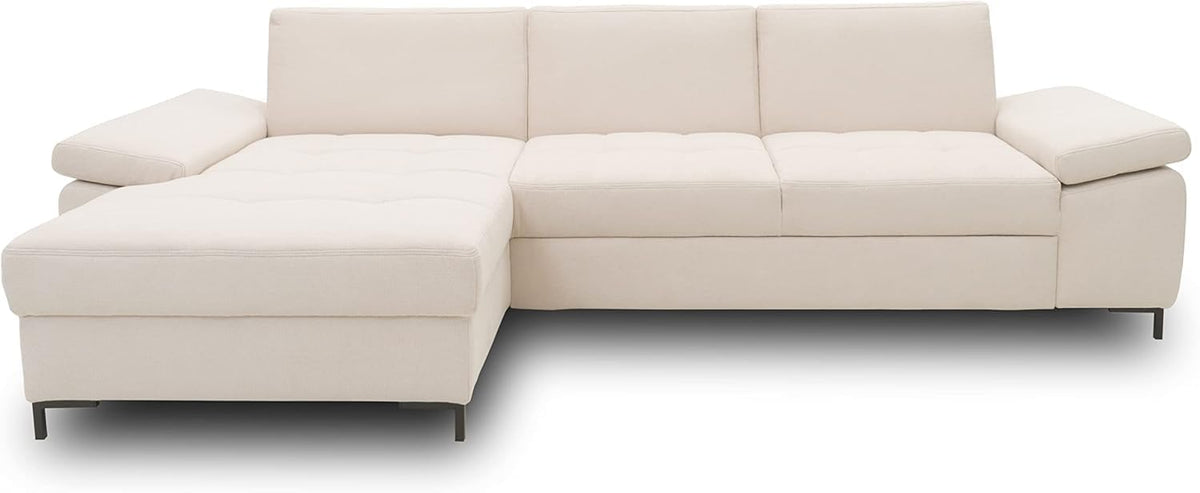DOMO. collection Curacao Ecksofa, Schlafsofa mit Federkern und Armlehnenfunktion in L‑Form, 297 x 160 x 84 cm (B x T x H), Creme