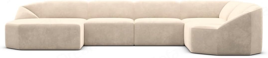 Wohnlandschaft Cabrera U-Shape Fabric Sofa in Velvet Designer Sofa Sun Velvet (Green, Ottoman Left)