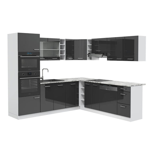 Vicco R-Line Fitted Kitchen Cabinets Country House Kitchen Furniture (White, Corner 247 x 237 cm)