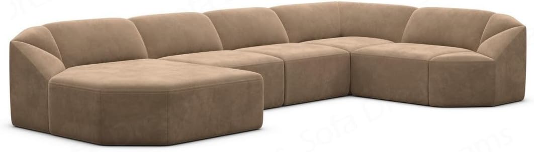 Wohnlandschaft Cabrera U-Shape Fabric Sofa in Velvet Designer Sofa Sun Velvet (Green, Ottoman Left)