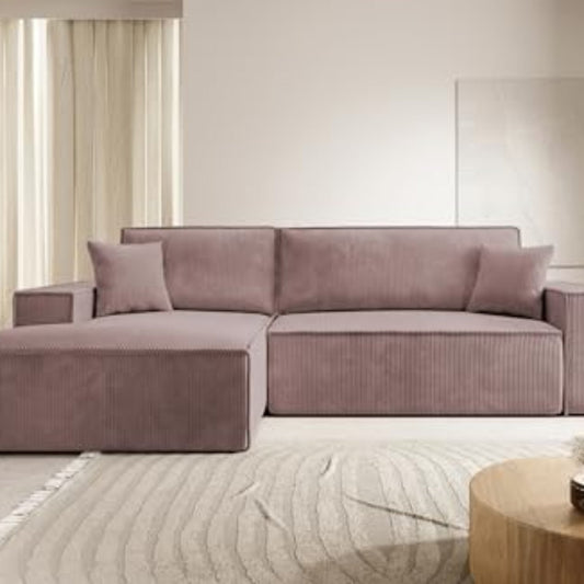 Selsey Sofa Corner Sofa Bed Couch with Storage Space Sleep Function Easy Care Polyurethane Foam L Shape Right Farese Beige Corduroy Look