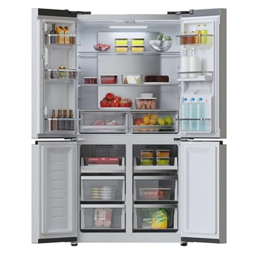 Cecotec Amerikanischer Kühlschrank, 4 Türen, 564 l, Bolero, CoolMarket, 4D 564 Dark E. 183 cm hoch, 91 cm breit, Wasserspender, geringer Stromverbrauch, Invertermotor, Plus, Total NoFrost