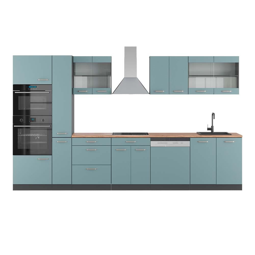 Vicco R-Line Fitted Kitchen Cabinets Anthracite Kitchen Furniture (Anthracite / White High Gloss, MUS 350 cm)