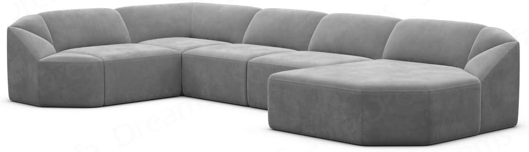 Wohnlandschaft Cabrera U-Shape Fabric Sofa in Velvet Designer Sofa Sun Velvet (Green, Ottoman Left)