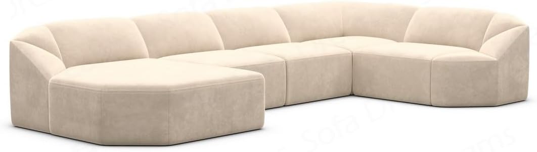 Wohnlandschaft Cabrera U-Shape Fabric Sofa in Velvet Designer Sofa Sun Velvet (Green, Ottoman Left)
