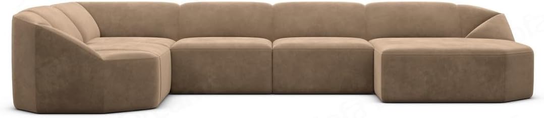 Wohnlandschaft Cabrera U-Shape Fabric Sofa in Velvet Designer Sofa Sun Velvet (Green, Ottoman Left)