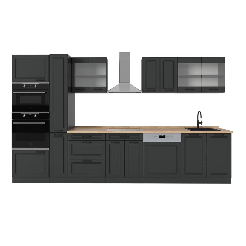 Vicco R-Line Fitted Kitchen Cabinets Anthracite Kitchen Furniture (Anthracite / White High Gloss, MUS 350 cm)
