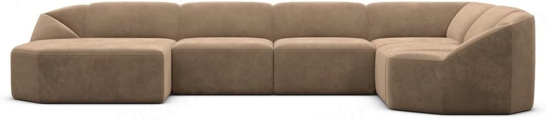 Wohnlandschaft Cabrera U-Shape Fabric Sofa in Velvet Designer Sofa Sun Velvet (Green, Ottoman Left)