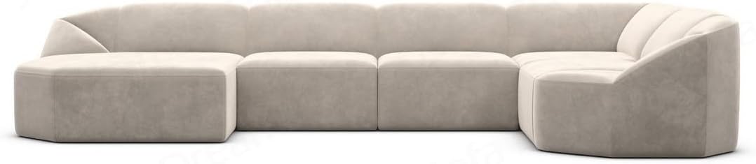 Wohnlandschaft Cabrera U-Shape Fabric Sofa in Velvet Designer Sofa Sun Velvet (Green, Ottoman Left)