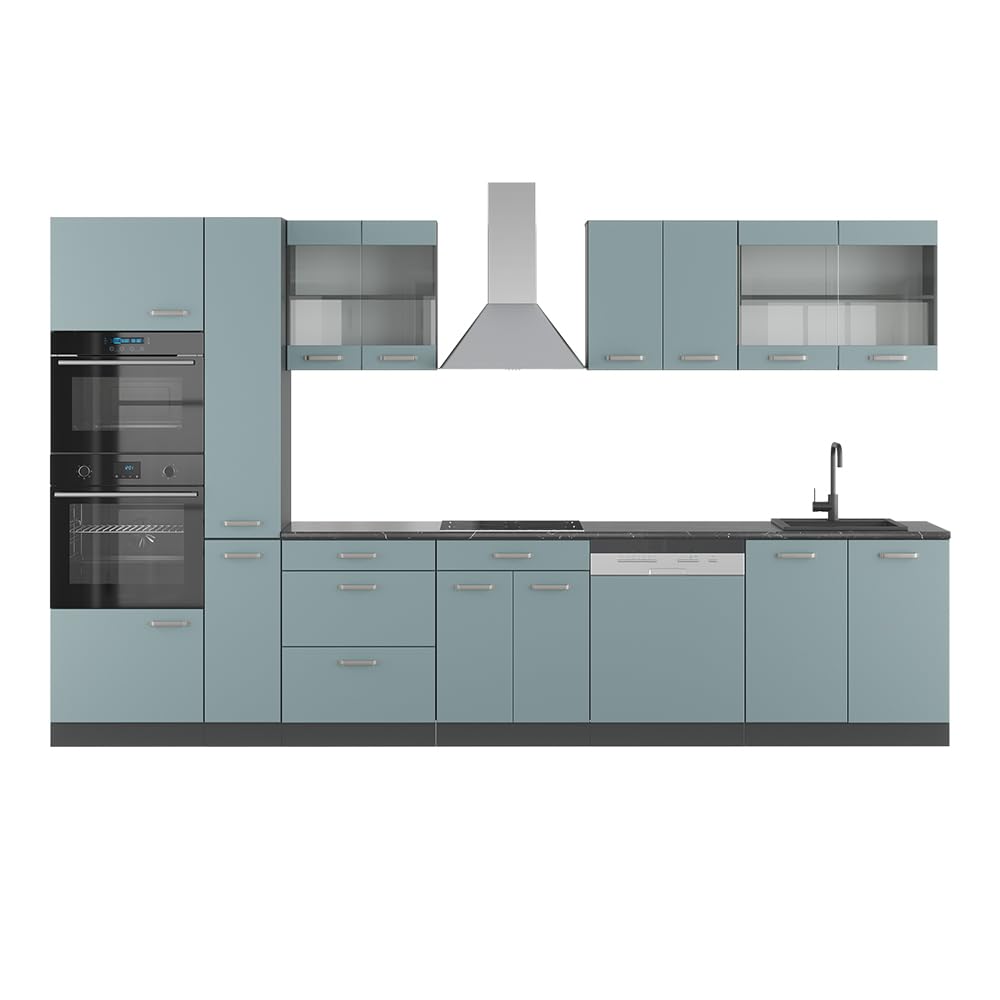 Vicco R-Line Fitted Kitchen Cabinets Anthracite Kitchen Furniture (Anthracite / White High Gloss, MUS 350 cm)