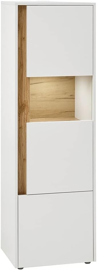 Lomadox TV Wall Unit 4 Pieces with LED Lighting in White with Wotan Oak Panels W x H x D Approx. 310 x 197 x 45 cm