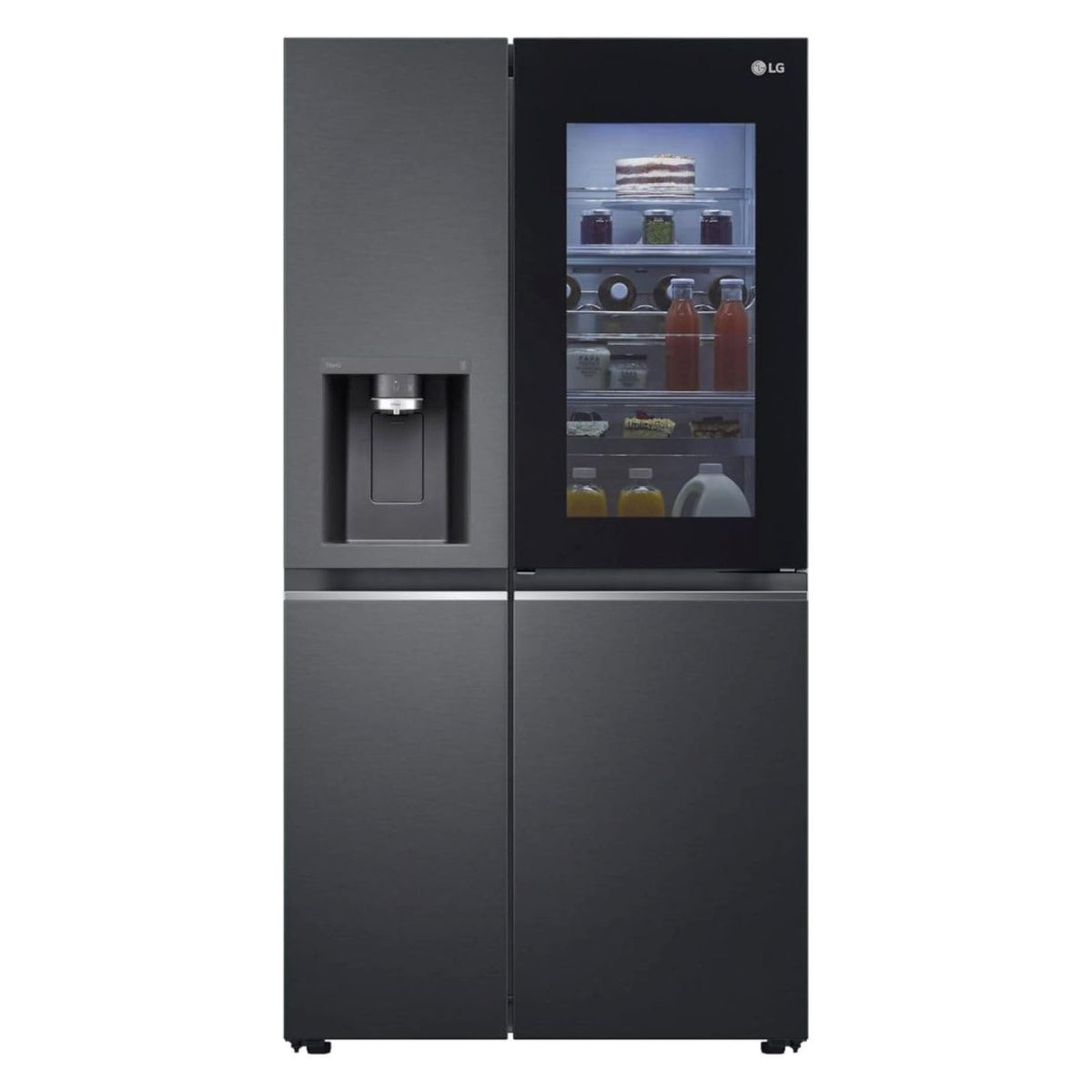 LG GSXE90MBDD Side by Side Kühlschrank mit InstaView Craft Ice | Door in Door | Crushed Ice -und Wasserspender EEK: Klasse D | 628 Liter Kapazität | Festwasseranschluss | Total No Frost