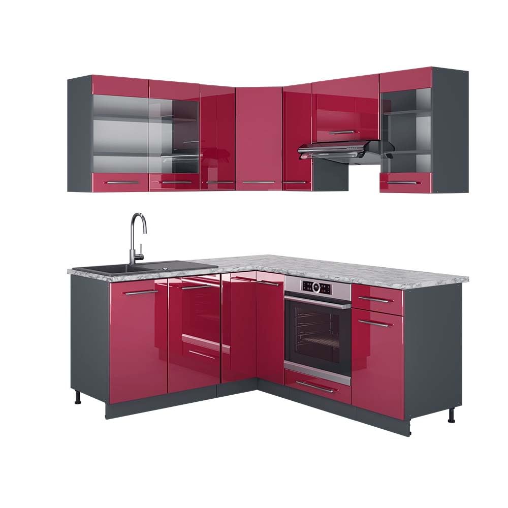 Vicco Fame-Line Corner Kitchen 160 x 190 cm White High Gloss / Anthracite without Worktop