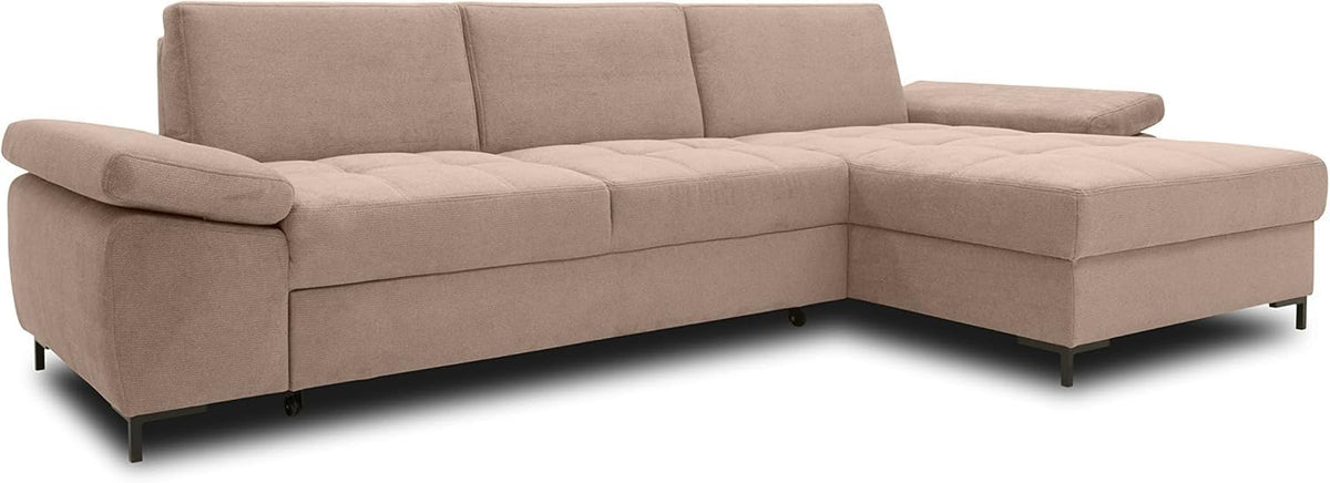 DOMO. collection Curacao Ecksofa, Schlafsofa mit Federkern und Armlehnenfunktion in L‑Form, 297 x 160 x 84 cm (B x T x H), Creme