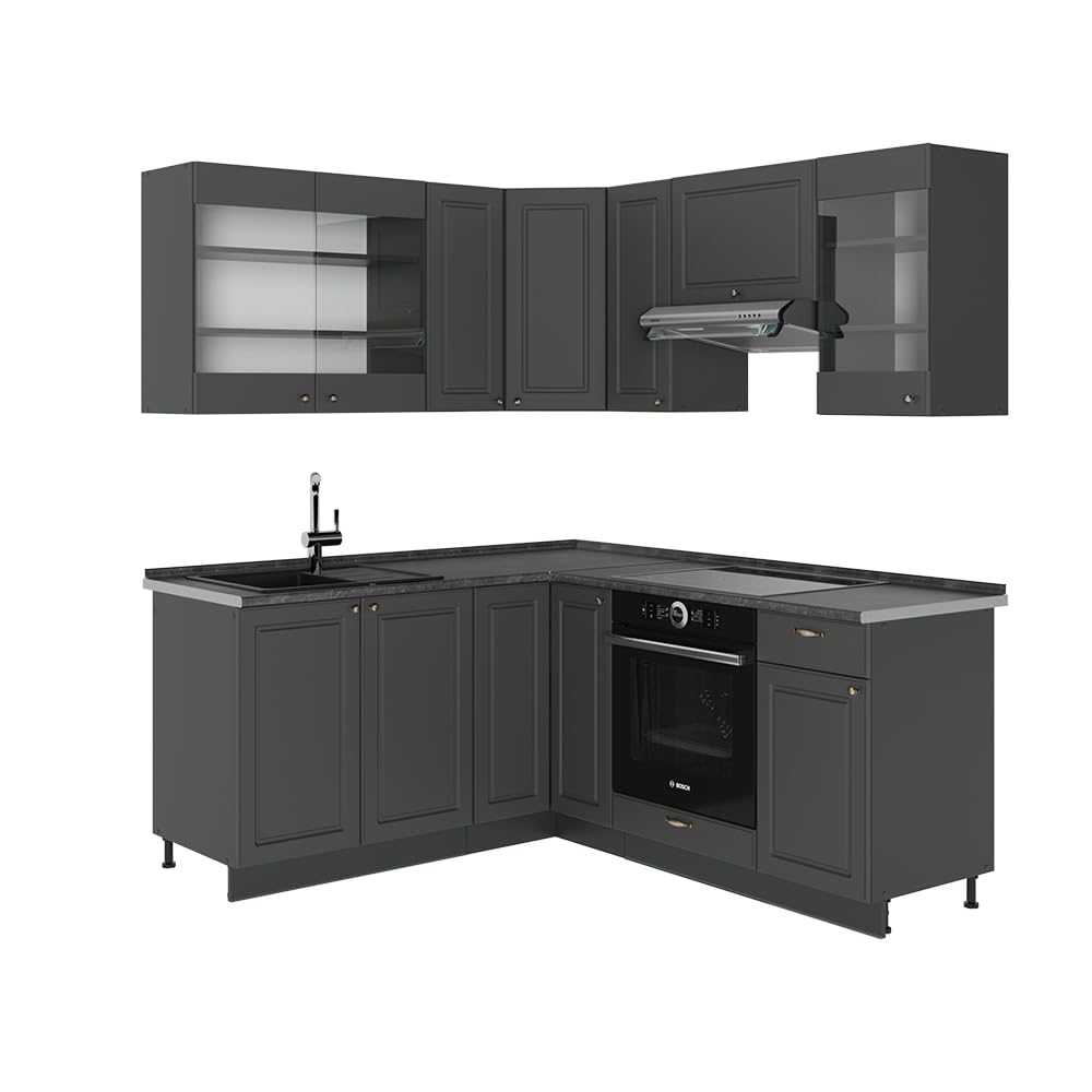Vicco Fame-Line Corner Kitchen 160 x 190 cm White High Gloss / Anthracite without Worktop