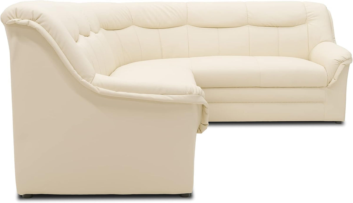 DOMO. collection Berlin Corner Sofa, Timeless Leather Corner Sofa with High-Quality Spring Core Padding, L-shaped Faux Leather, Couch 205 x 250 x 89 cm, Black