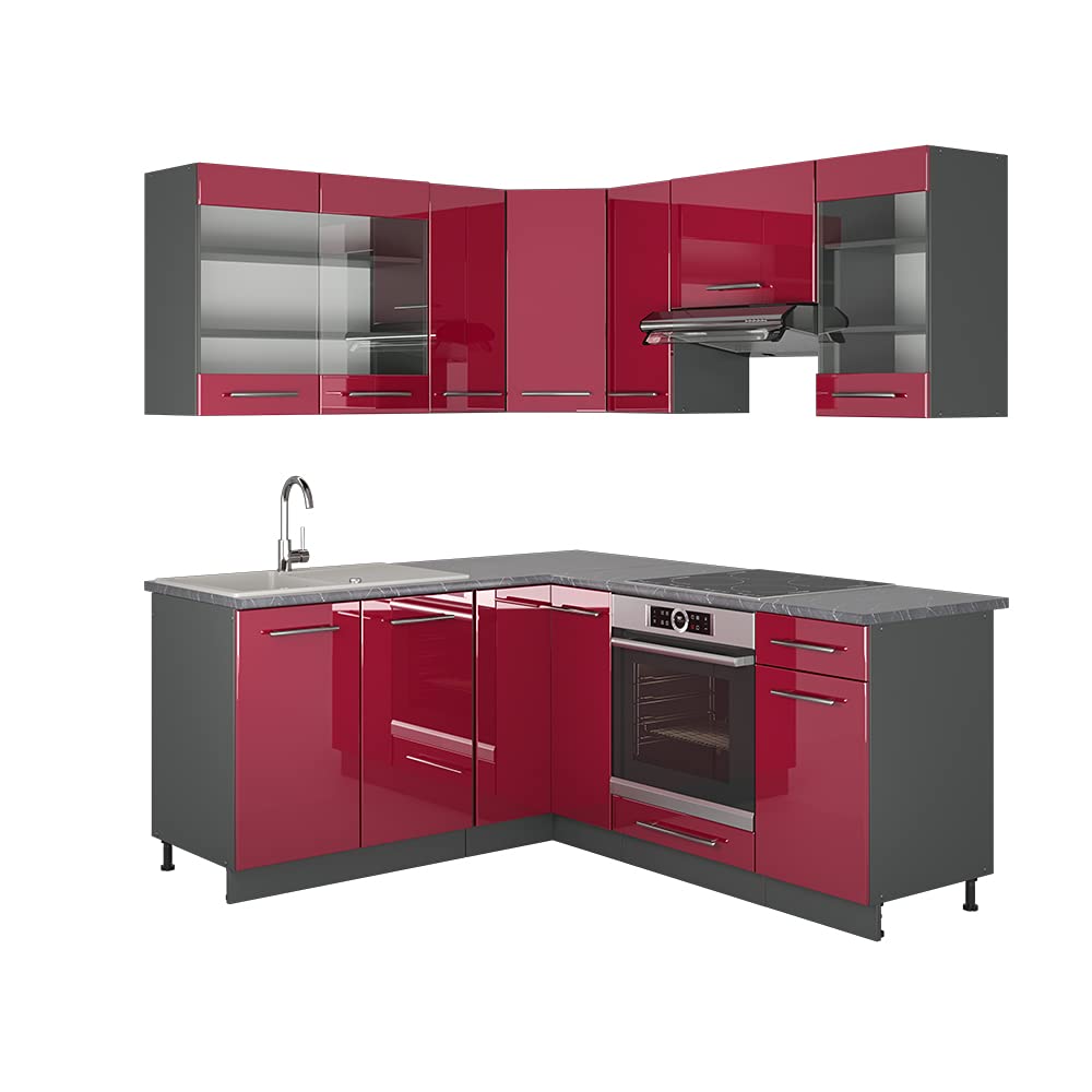 Vicco Fame-Line Corner Kitchen 160 x 190 cm White High Gloss / Anthracite without Worktop