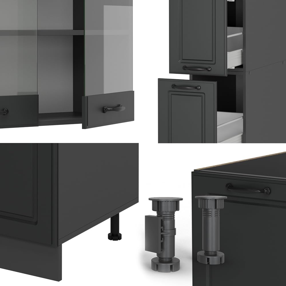 Vicco R-Line Fitted Kitchen Cabinets Anthracite Kitchen Furniture (Anthracite / White High Gloss, MUS 350 cm)