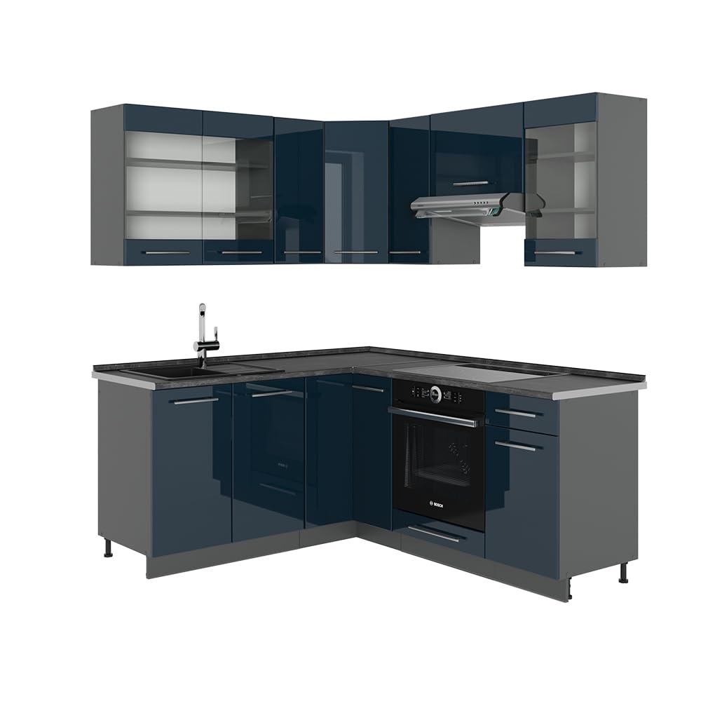 Vicco Fame-Line Corner Kitchen 160 x 190 cm White High Gloss / Anthracite without Worktop