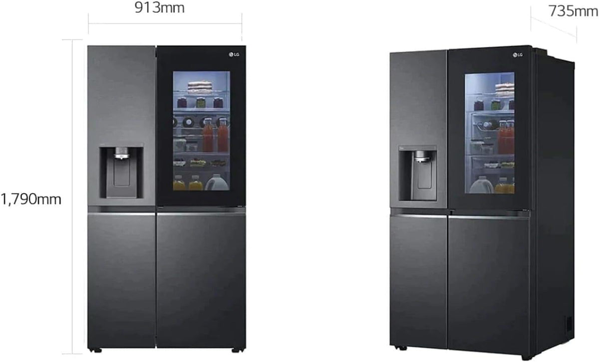LG GSXE90MBDD Side by Side Kühlschrank mit InstaView Craft Ice | Door in Door | Crushed Ice -und Wasserspender EEK: Klasse D | 628 Liter Kapazität | Festwasseranschluss | Total No Frost