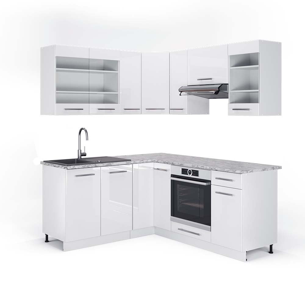 Vicco Eckküche Fame-Line, Grün-Gold Landhaus/Weiß/Weiß, 160 x 190 cm ohne Arbeitsplatte