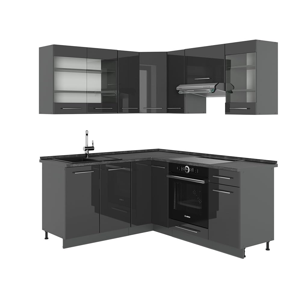 Vicco Fame-Line Corner Kitchen 160 x 190 cm White High Gloss / Anthracite without Worktop