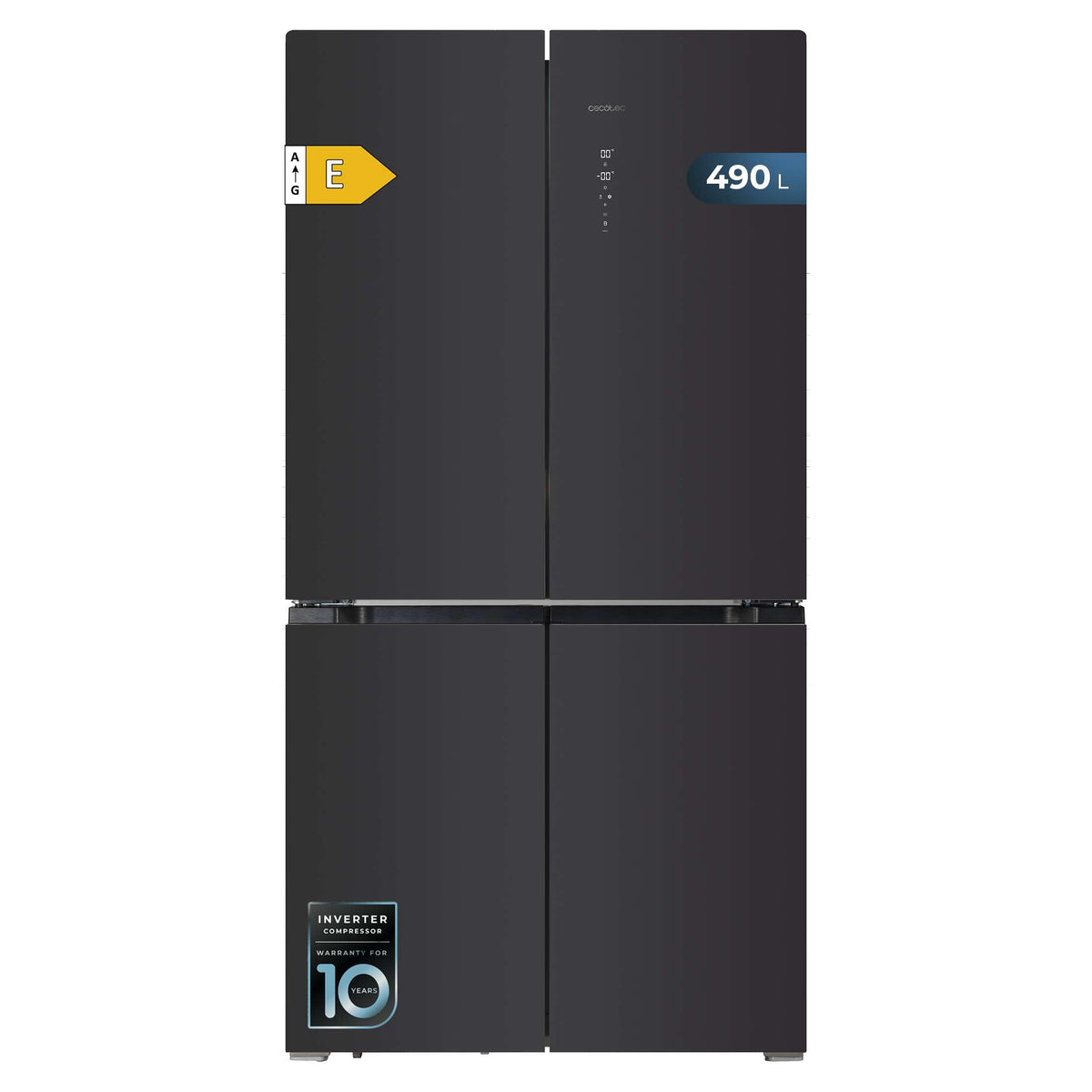 Cecotec Amerikanischer Kühlschrank, 4 Türen, 564 l, Bolero, CoolMarket, 4D 564 Dark E. 183 cm hoch, 91 cm breit, Wasserspender, geringer Stromverbrauch, Invertermotor, Plus, Total NoFrost