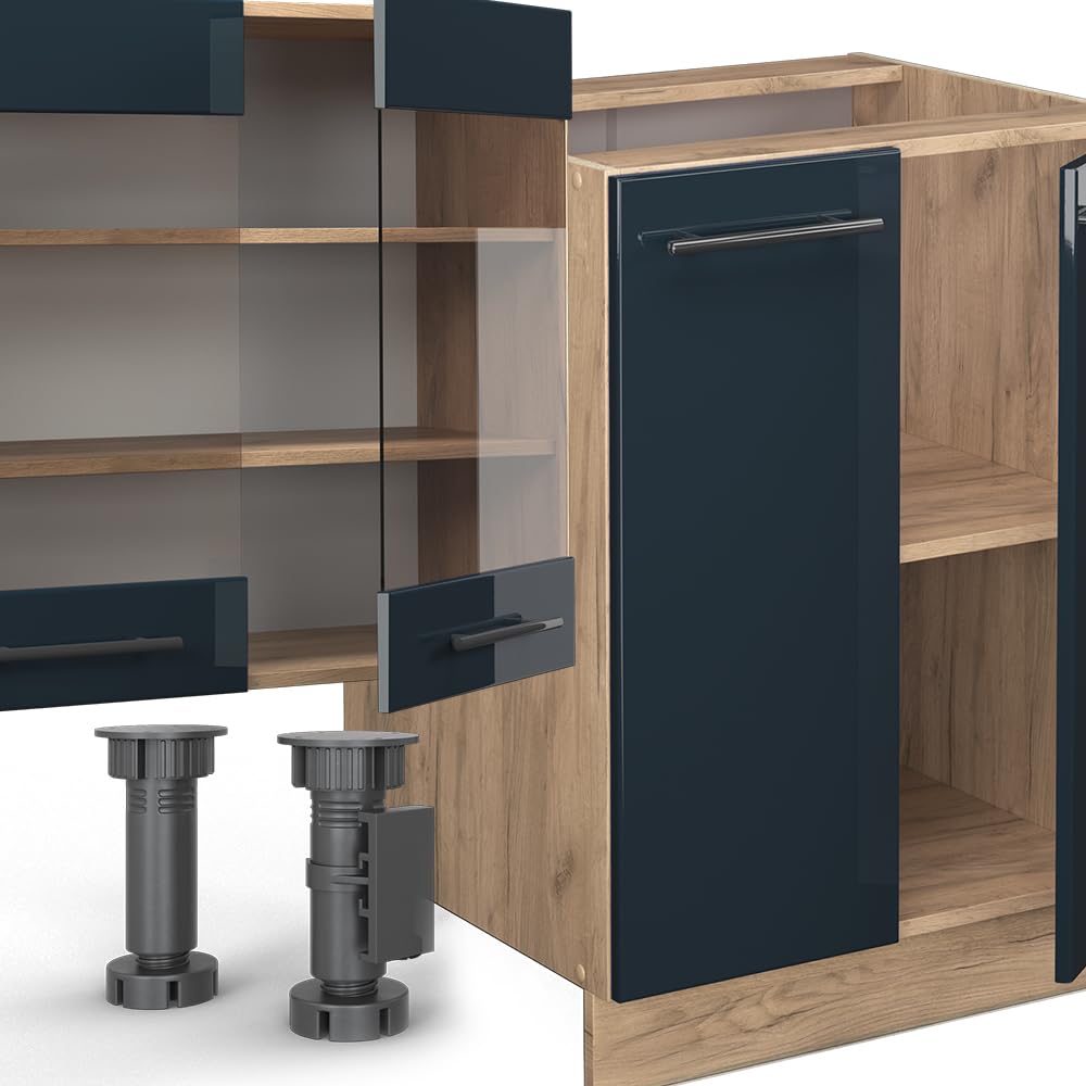 Vicco Küchenzeile Fame-Line, Anthrazit Hochglanz/Goldkraft Eiche, 300 cm mit Hochschrank, ohne Arbeitsplatte