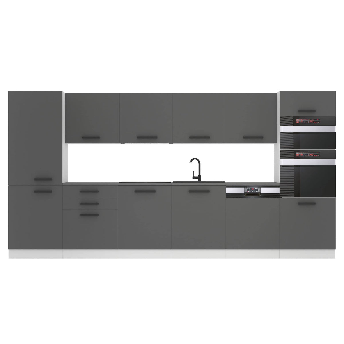 Belini Naomi Kitchen Unit, Kitchen Furniture, 360 cm, Fully Equipped without Electrical Appliances, with Wall Cabinets and Base Cabinets, with Worktops, High Gloss White