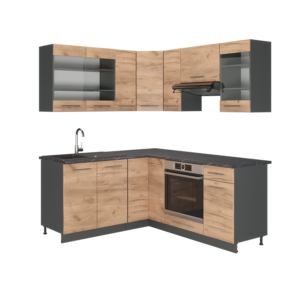 Vicco Fame-Line Corner Kitchen 160 x 190 cm White High Gloss / Anthracite without Worktop