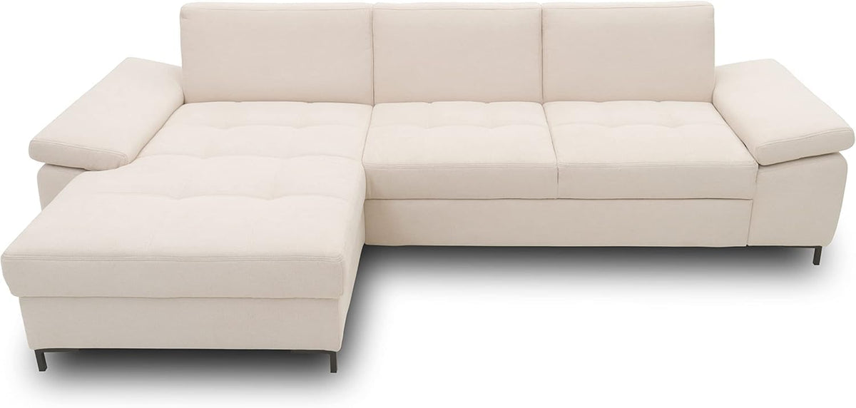 DOMO. collection Curacao Ecksofa, Schlafsofa mit Federkern und Armlehnenfunktion in L‑Form, 297 x 160 x 84 cm (B x T x H), Creme