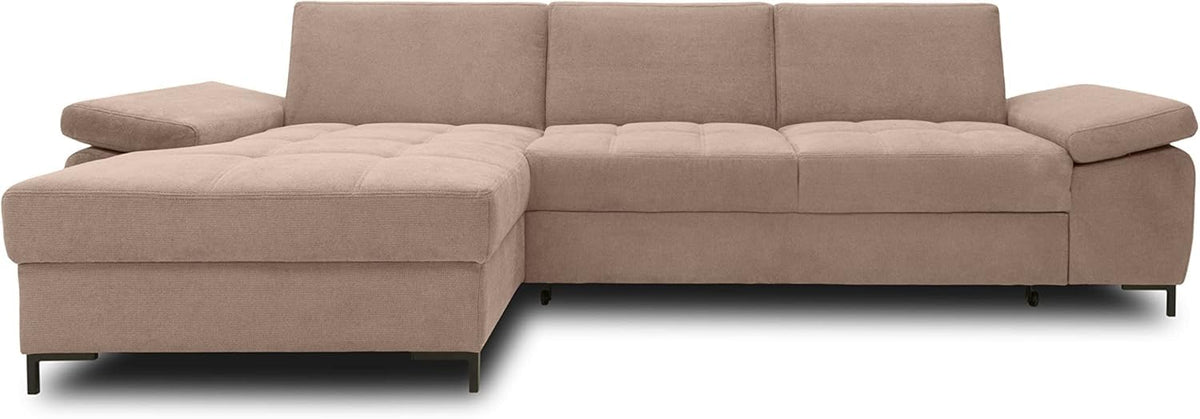 DOMO. collection Curacao Ecksofa, Schlafsofa mit Federkern und Armlehnenfunktion in L‑Form, 297 x 160 x 84 cm (B x T x H), Creme