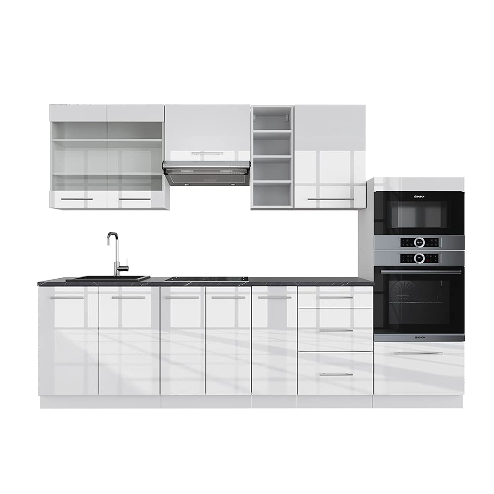 Vicco Fame-Line Kitchen Unit 280 cm without Worktop 280 cm High-Gloss Anthracite / White